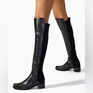 Stuart Weitzman 5050 Knee High Black Leather Boots- Size 35.5- New- MRSP $1,050